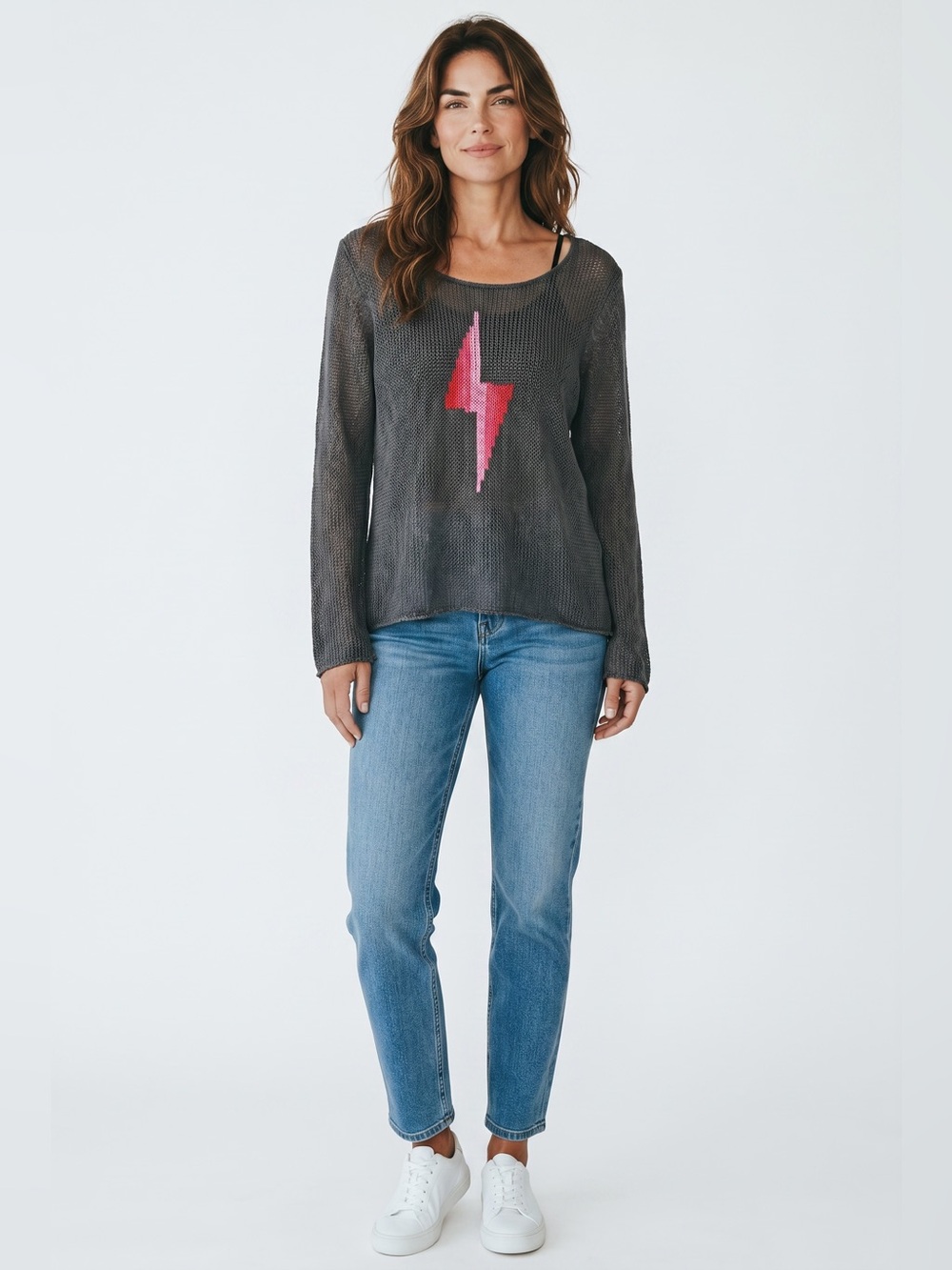 Wooden Ships Paola Buendia Lightning Bolt Sweater // Gray // S/M